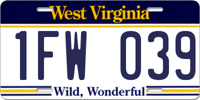WV license plate 1FW039