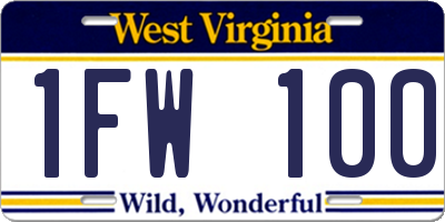 WV license plate 1FW100