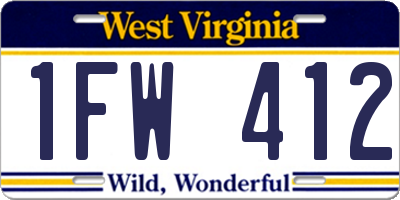 WV license plate 1FW412