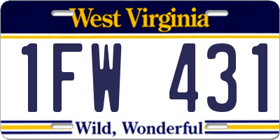 WV license plate 1FW431