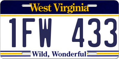 WV license plate 1FW433