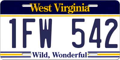 WV license plate 1FW542