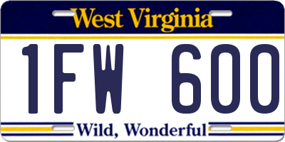 WV license plate 1FW600