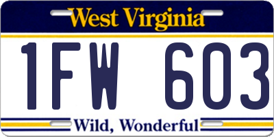 WV license plate 1FW603