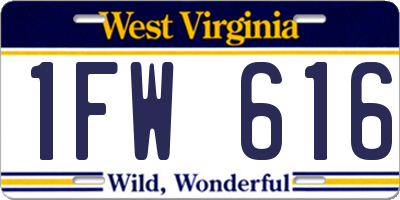 WV license plate 1FW616