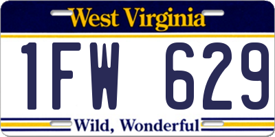 WV license plate 1FW629