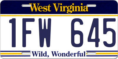 WV license plate 1FW645