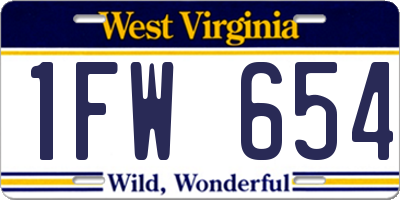 WV license plate 1FW654