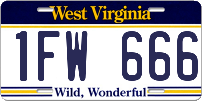 WV license plate 1FW666