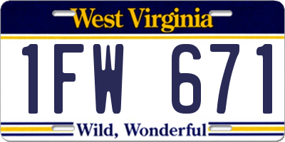 WV license plate 1FW671