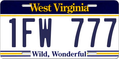 WV license plate 1FW777