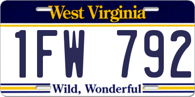 WV license plate 1FW792