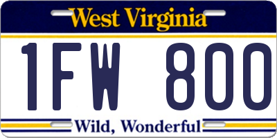 WV license plate 1FW800