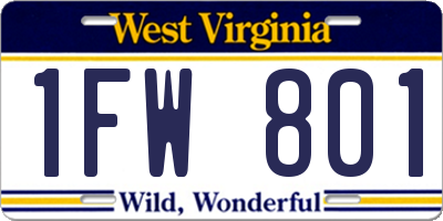 WV license plate 1FW801