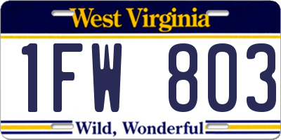 WV license plate 1FW803