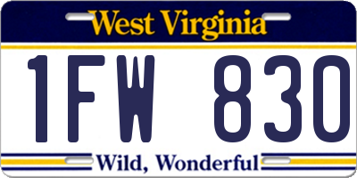 WV license plate 1FW830