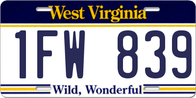 WV license plate 1FW839