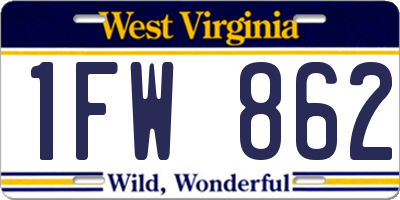 WV license plate 1FW862