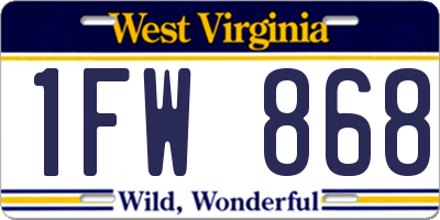 WV license plate 1FW868