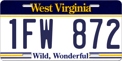 WV license plate 1FW872
