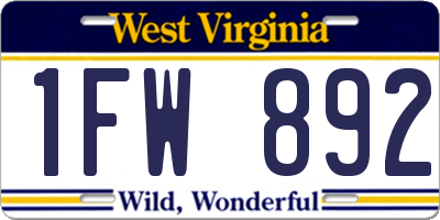WV license plate 1FW892