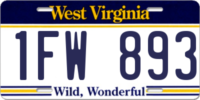 WV license plate 1FW893