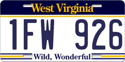 WV license plate 1FW926