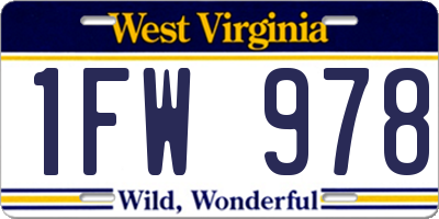 WV license plate 1FW978