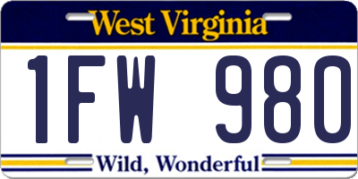 WV license plate 1FW980