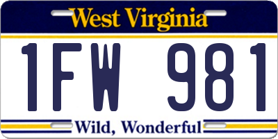 WV license plate 1FW981