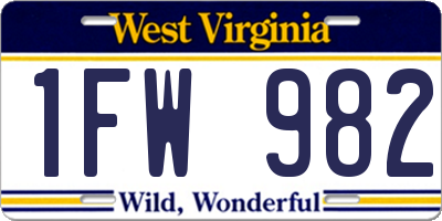 WV license plate 1FW982