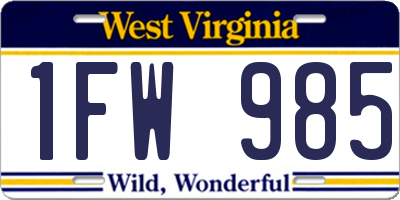 WV license plate 1FW985
