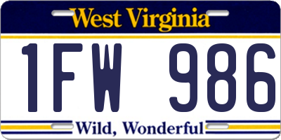 WV license plate 1FW986