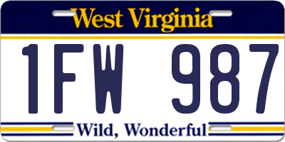 WV license plate 1FW987