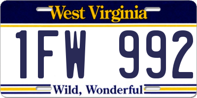 WV license plate 1FW992