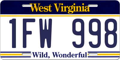 WV license plate 1FW998