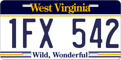 WV license plate 1FX542