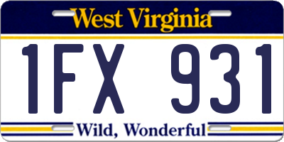 WV license plate 1FX931