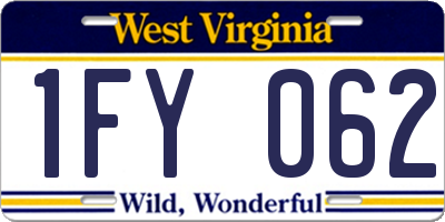 WV license plate 1FY062