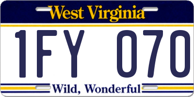 WV license plate 1FY070
