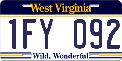 WV license plate 1FY092