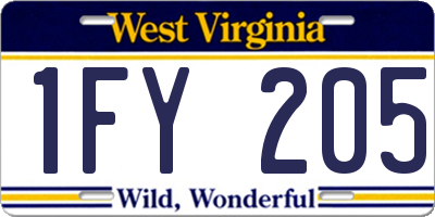 WV license plate 1FY205