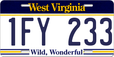 WV license plate 1FY233