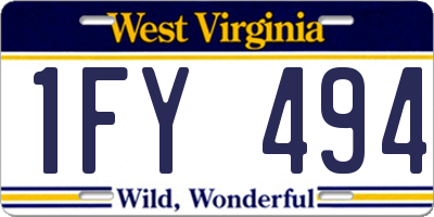 WV license plate 1FY494