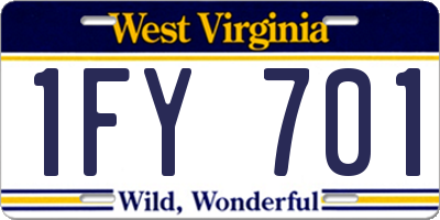 WV license plate 1FY701