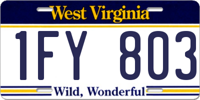 WV license plate 1FY803