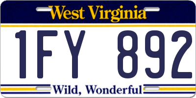 WV license plate 1FY892