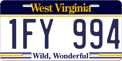 WV license plate 1FY994