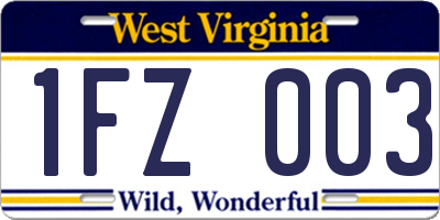 WV license plate 1FZ003