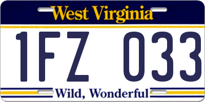 WV license plate 1FZ033